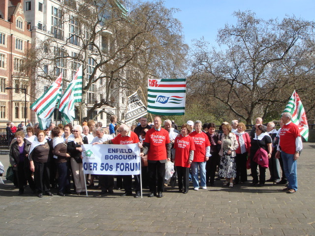 Photo of Enfield Pensions Campainers about to join a march